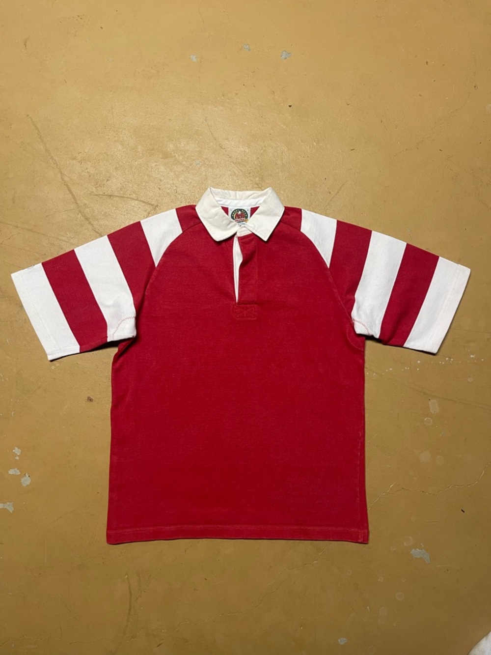 Vintage Barbarian Rugby Short-Sleeve Striped White/Red Large Oversized Heavy
